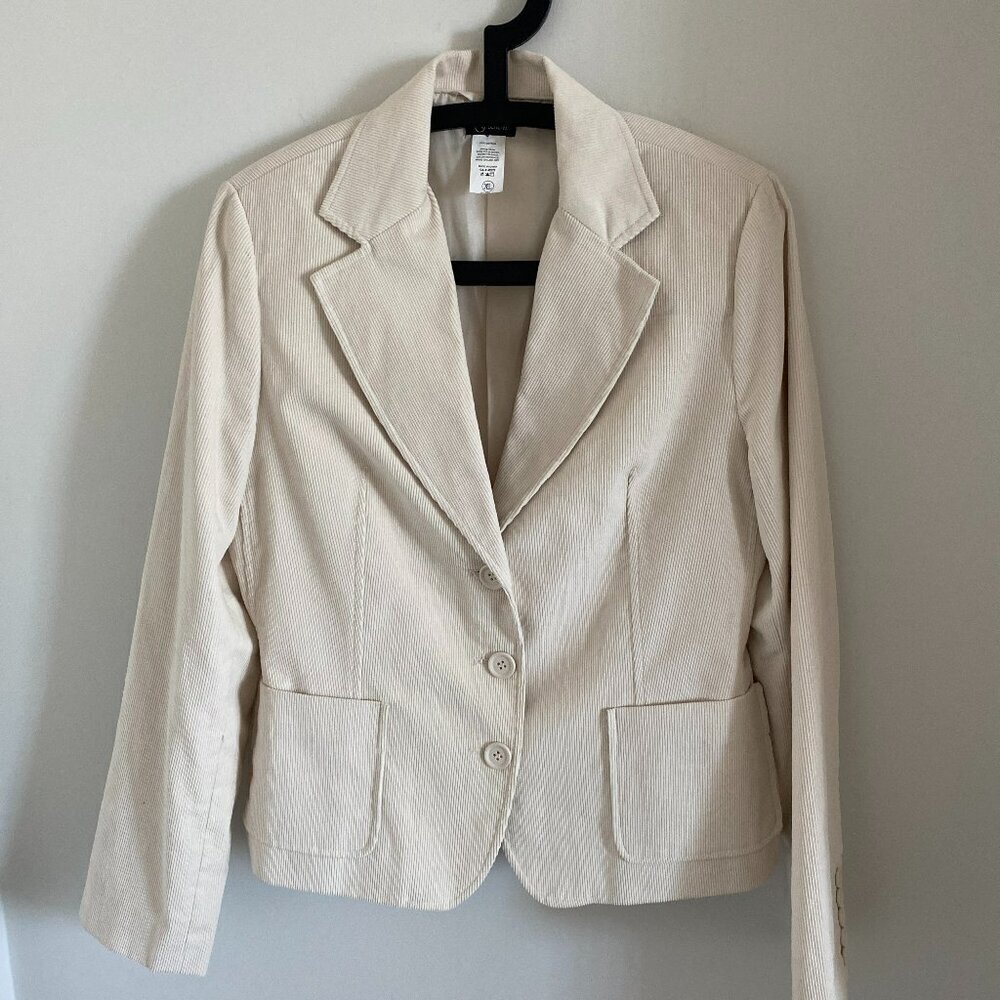 FUSION 3-Button Women's Corduroy Tailored Blazer Jacket Birch Cream Excellent